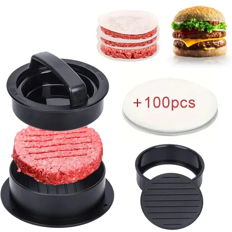 Presse à hamburgers manuelle 3 en 1 avec 100 papiers parchemin – Convient pour le bœuf, les mini hamburgers, machine à galettes à revêtement antiadhésif à dégagement facile - FATAONPresse à hamburgers manuelle 3 en 1 avec 100 papiers parchemin – Convient pour le bœuf, les mini hamburgers, machine à galettes à revêtement antiadhésif à dégagement facileMaison & BricolageFATAON