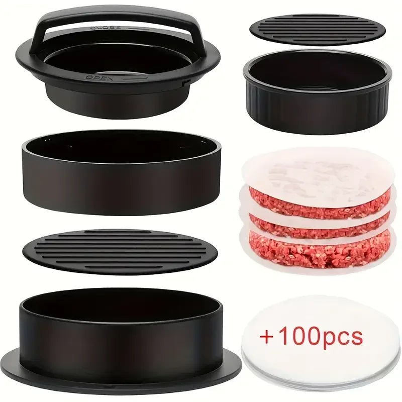 Presse à hamburgers manuelle 3 en 1 avec 100 papiers parchemin – Convient pour le bœuf, les mini hamburgers, machine à galettes à revêtement antiadhésif à dégagement facile - FATAONPresse à hamburgers manuelle 3 en 1 avec 100 papiers parchemin – Convient pour le bœuf, les mini hamburgers, machine à galettes à revêtement antiadhésif à dégagement facileMaison & BricolageFATAON