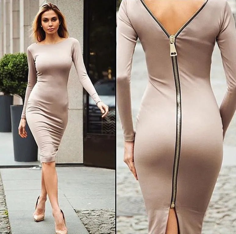Printemps nouvelle grande taille robe moulante couleur unie col rond manches longues dos fermeture éclair robe serrée femme mode vêtements D1240 - FATAONPrintemps nouvelle grande taille robe moulante couleur unie col rond manches longues dos fermeture éclair robe serrée femme mode vêtements D1240Mode FemmeFATAON
