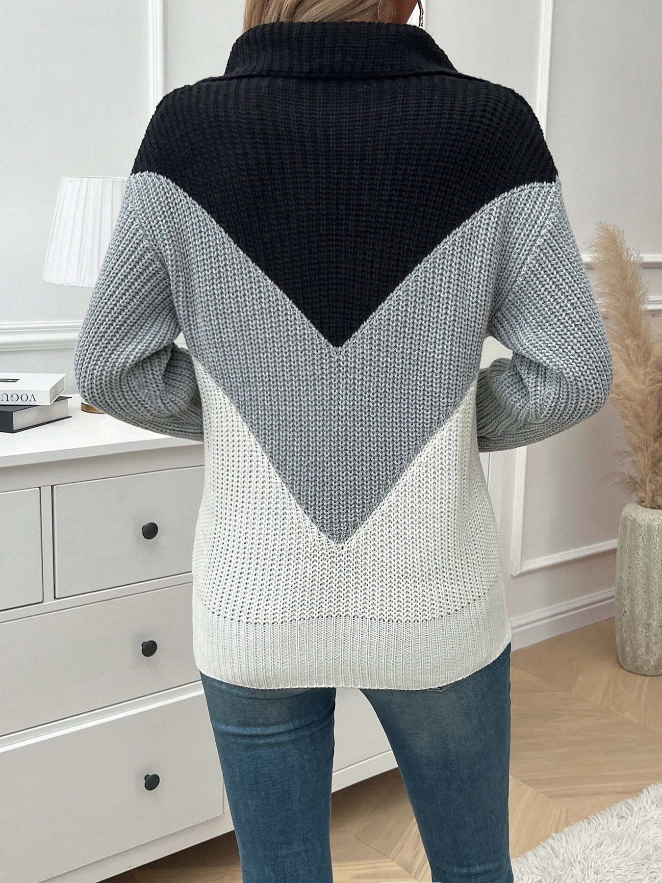 Pull demi-breasted à fermeture éclair sur les épaules bloquées de couleur - FATAONPull demi-breasted à fermeture éclair sur les épaules bloquées de couleurMode FemmeFATAON
