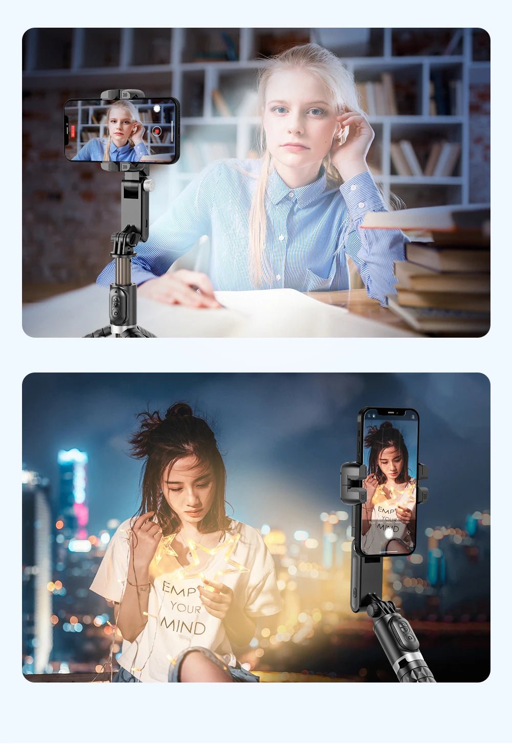 Q18 Desktop Following the shooting Mode Gimbal Stabilizer Selfie Stick Tripod with Fill Light for iPhone Cell Phone Smartphone - Fix & GoQ18 Desktop Following the shooting Mode Gimbal Stabilizer Selfie Stick Tripod with Fill Light for iPhone Cell Phone SmartphoneVidéo & PhotoFix & Go