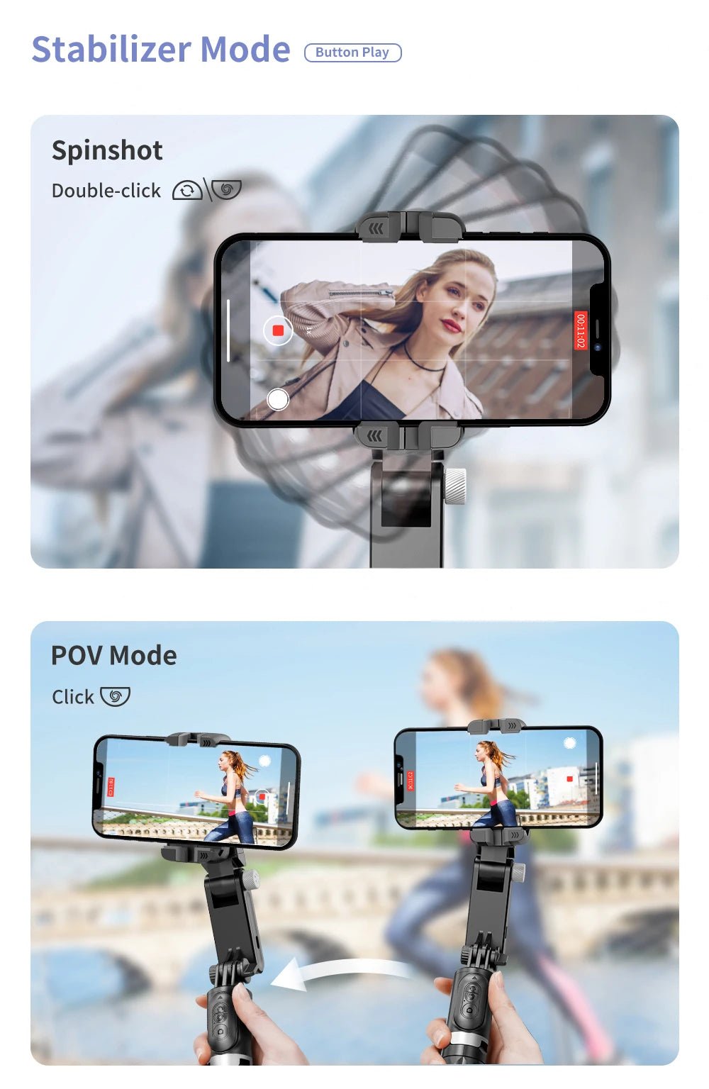 Q18 Desktop Following the shooting Mode Gimbal Stabilizer Selfie Stick Tripod with Fill Light for iPhone Cell Phone Smartphone - Fix & GoQ18 Desktop Following the shooting Mode Gimbal Stabilizer Selfie Stick Tripod with Fill Light for iPhone Cell Phone SmartphoneVidéo & PhotoFix & Go