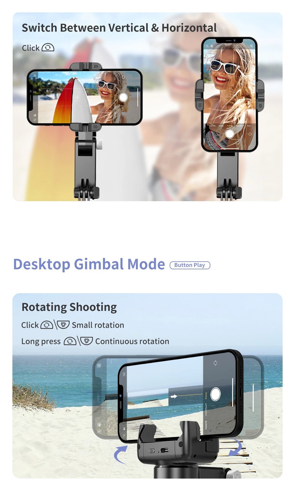 Q18 Desktop Following the shooting Mode Gimbal Stabilizer Selfie Stick Tripod with Fill Light for iPhone Cell Phone Smartphone - Fix & GoQ18 Desktop Following the shooting Mode Gimbal Stabilizer Selfie Stick Tripod with Fill Light for iPhone Cell Phone SmartphoneVidéo & PhotoFix & Go