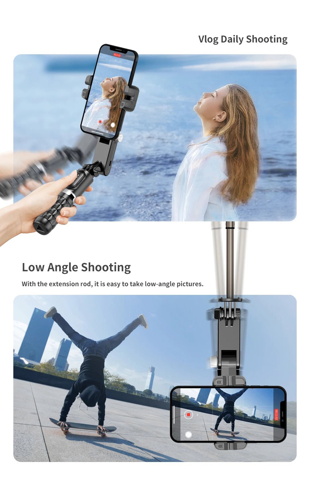 Q18 Desktop Following the shooting Mode Gimbal Stabilizer Selfie Stick Tripod with Fill Light for iPhone Cell Phone Smartphone - Fix & GoQ18 Desktop Following the shooting Mode Gimbal Stabilizer Selfie Stick Tripod with Fill Light for iPhone Cell Phone SmartphoneVidéo & PhotoFix & Go