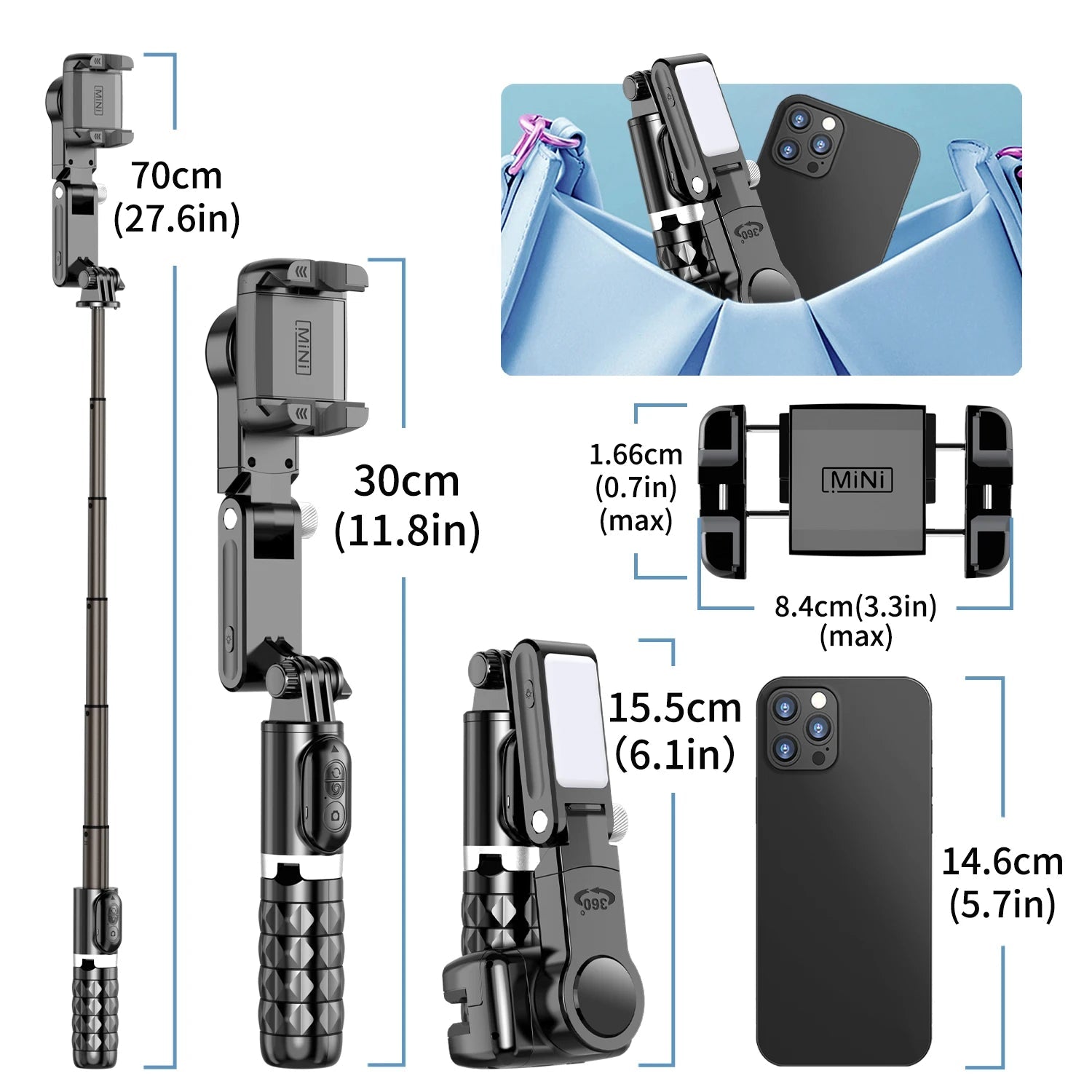 Q18 Desktop Following the shooting Mode Gimbal Stabilizer Selfie Stick Tripod with Fill Light for iPhone Cell Phone Smartphone - Fix & GoQ18 Desktop Following the shooting Mode Gimbal Stabilizer Selfie Stick Tripod with Fill Light for iPhone Cell Phone SmartphoneVidéo & PhotoFix & Go
