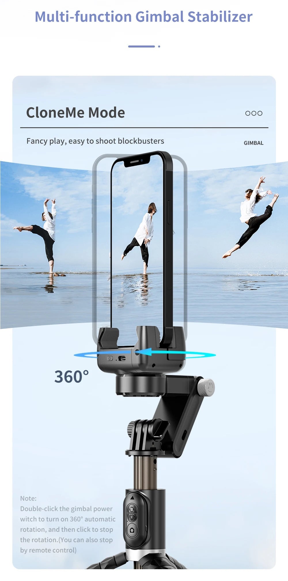 Q18 Desktop Following the shooting Mode Gimbal Stabilizer Selfie Stick Tripod with Fill Light for iPhone Cell Phone Smartphone - Fix & GoQ18 Desktop Following the shooting Mode Gimbal Stabilizer Selfie Stick Tripod with Fill Light for iPhone Cell Phone SmartphoneVidéo & PhotoFix & Go