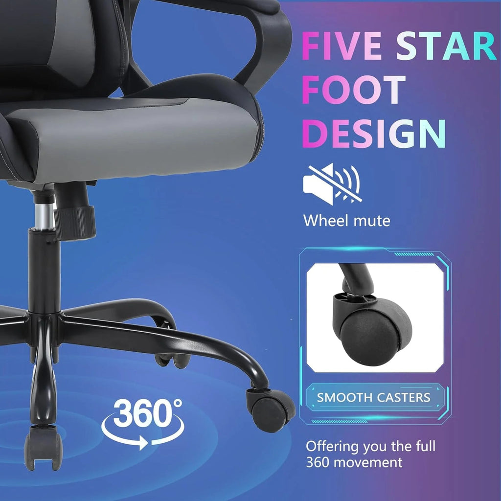 Racing Style Gaming Chair with Adjustable Pillows and Reclining Backrest for Unisex Gamers(Gray) - Fix & GoRacing Style Gaming Chair with Adjustable Pillows and Reclining Backrest for Unisex Gamers(Gray)Fix & Go