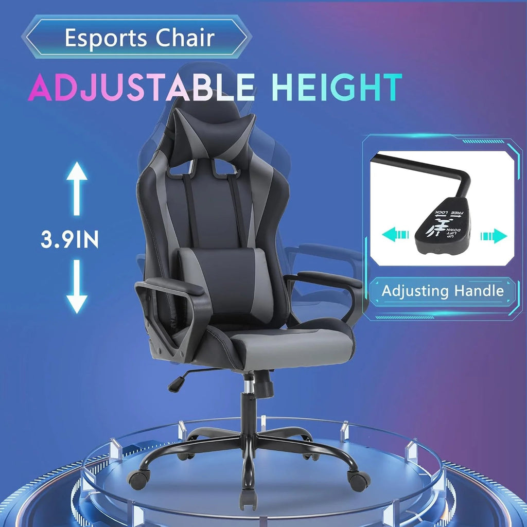 Racing Style Gaming Chair with Adjustable Pillows and Reclining Backrest for Unisex Gamers(Gray) - Fix & GoRacing Style Gaming Chair with Adjustable Pillows and Reclining Backrest for Unisex Gamers(Gray)Fix & Go