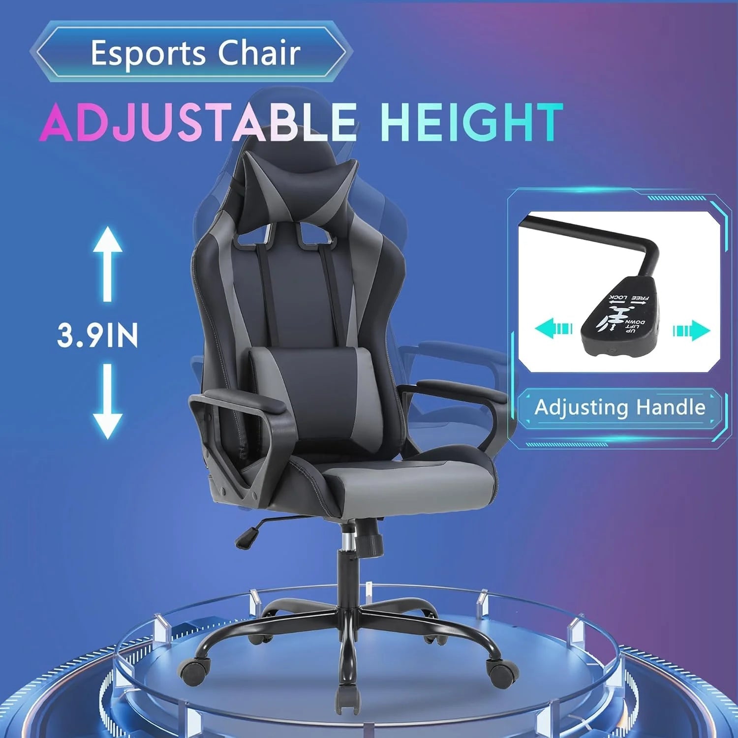 Racing Style Gaming Chair with Adjustable Pillows and Reclining Backrest for Unisex Gamers(Gray) - Fix & GoRacing Style Gaming Chair with Adjustable Pillows and Reclining Backrest for Unisex Gamers(Gray)Fix & Go