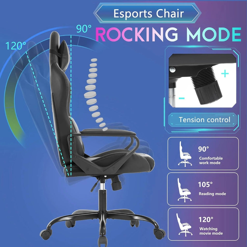 Racing Style Gaming Chair with Adjustable Pillows and Reclining Backrest for Unisex Gamers(Gray) - Fix & GoRacing Style Gaming Chair with Adjustable Pillows and Reclining Backrest for Unisex Gamers(Gray)Fix & Go