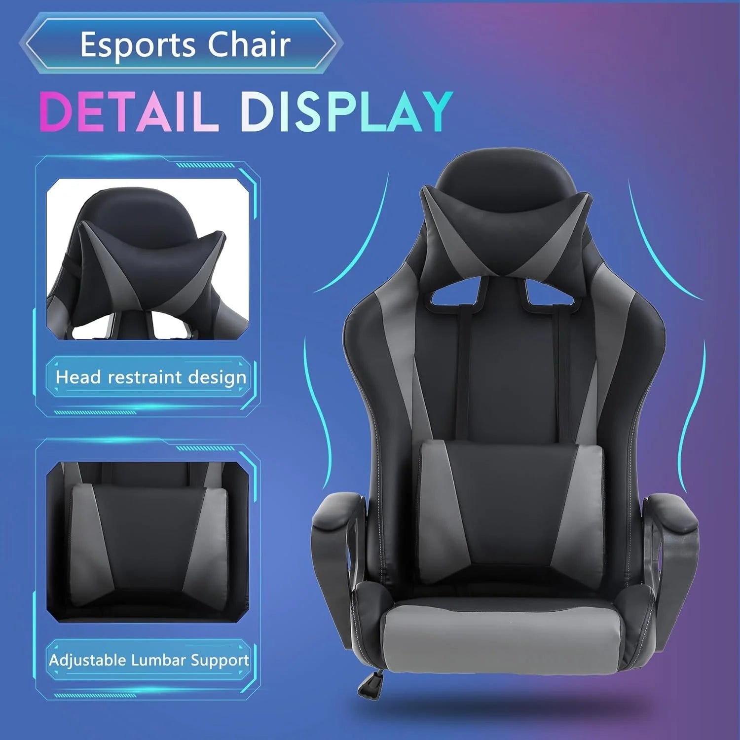 Racing Style Gaming Chair with Adjustable Pillows and Reclining Backrest for Unisex Gamers(Gray) - Fix & GoRacing Style Gaming Chair with Adjustable Pillows and Reclining Backrest for Unisex Gamers(Gray)Fix & Go