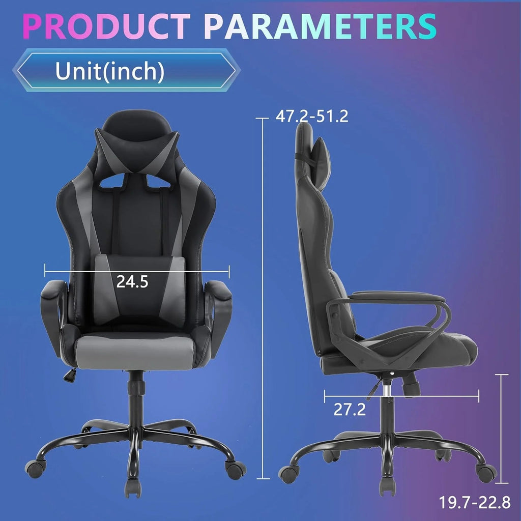 Racing Style Gaming Chair with Adjustable Pillows and Reclining Backrest for Unisex Gamers(Gray) - Fix & GoRacing Style Gaming Chair with Adjustable Pillows and Reclining Backrest for Unisex Gamers(Gray)Fix & Go