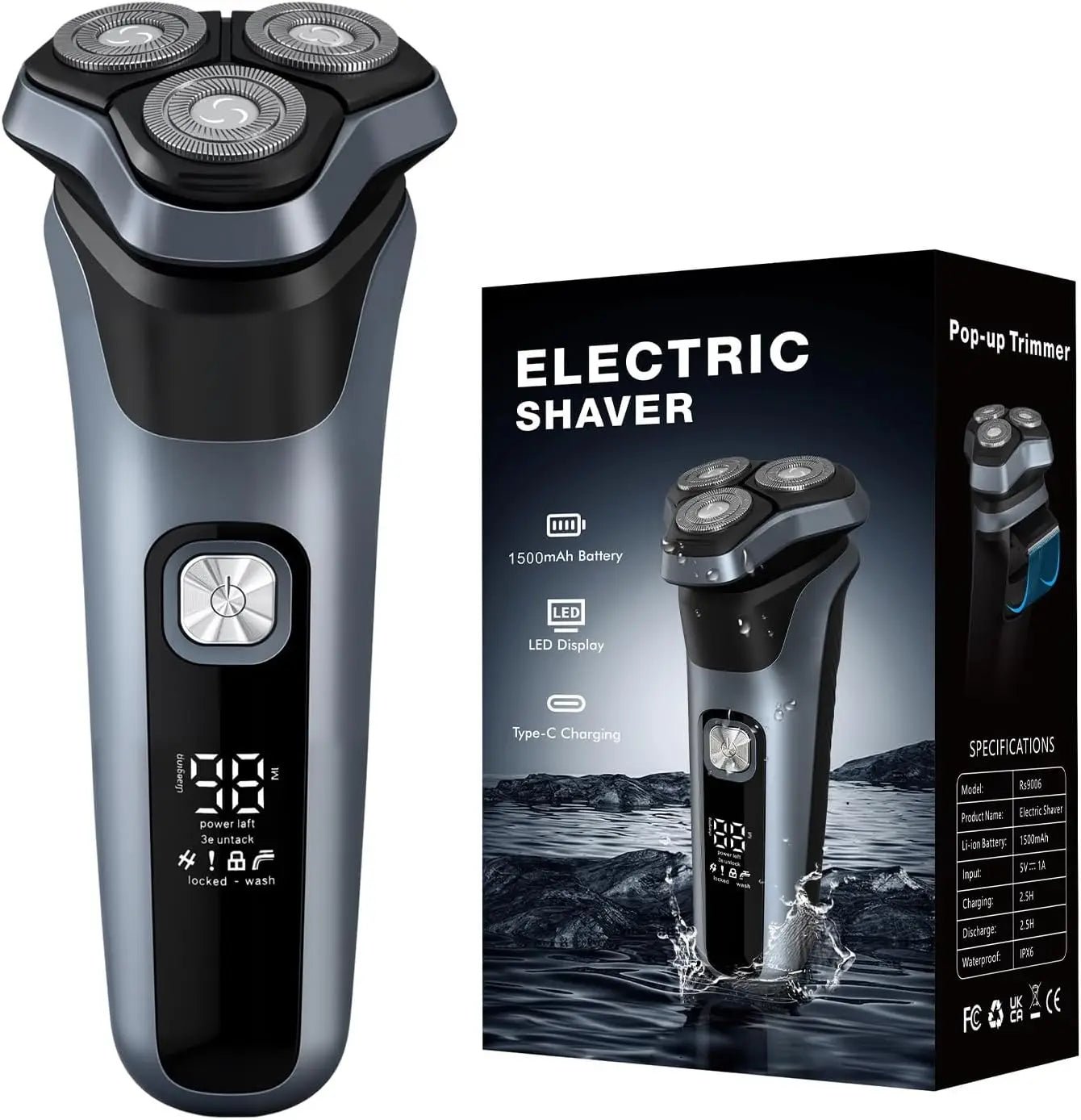 Rasoir électrique pour hommes, autonomie de 150 minutes, rasoir électrique humide/sec avec tondeuse escamotable, étanche IPX6 - FATAONRasoir électrique pour hommes, autonomie de 150 minutes, rasoir électrique humide/sec avec tondeuse escamotable, étanche IPX6Beauté HommeFATAON