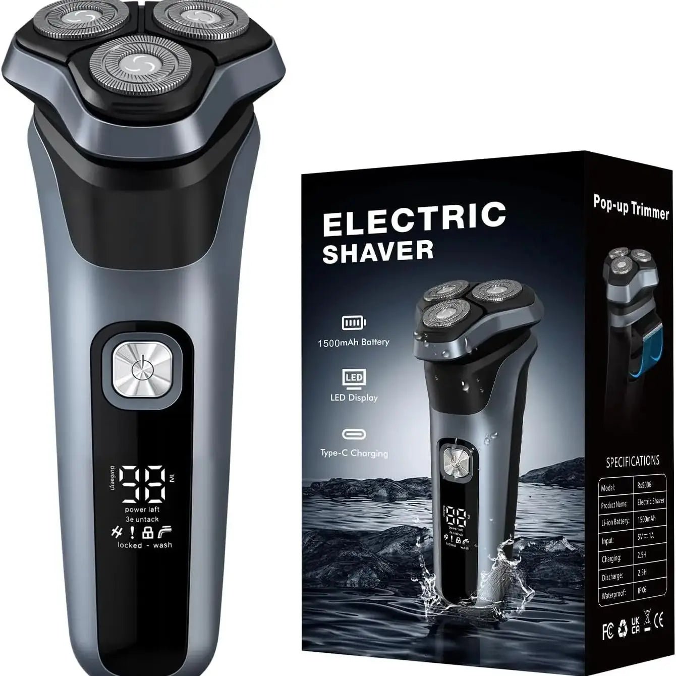 Rasoir électrique pour hommes, autonomie de 150 minutes, rasoir électrique humide/sec avec tondeuse escamotable, étanche IPX6 - FATAONRasoir électrique pour hommes, autonomie de 150 minutes, rasoir électrique humide/sec avec tondeuse escamotable, étanche IPX6Beauté HommeFATAON