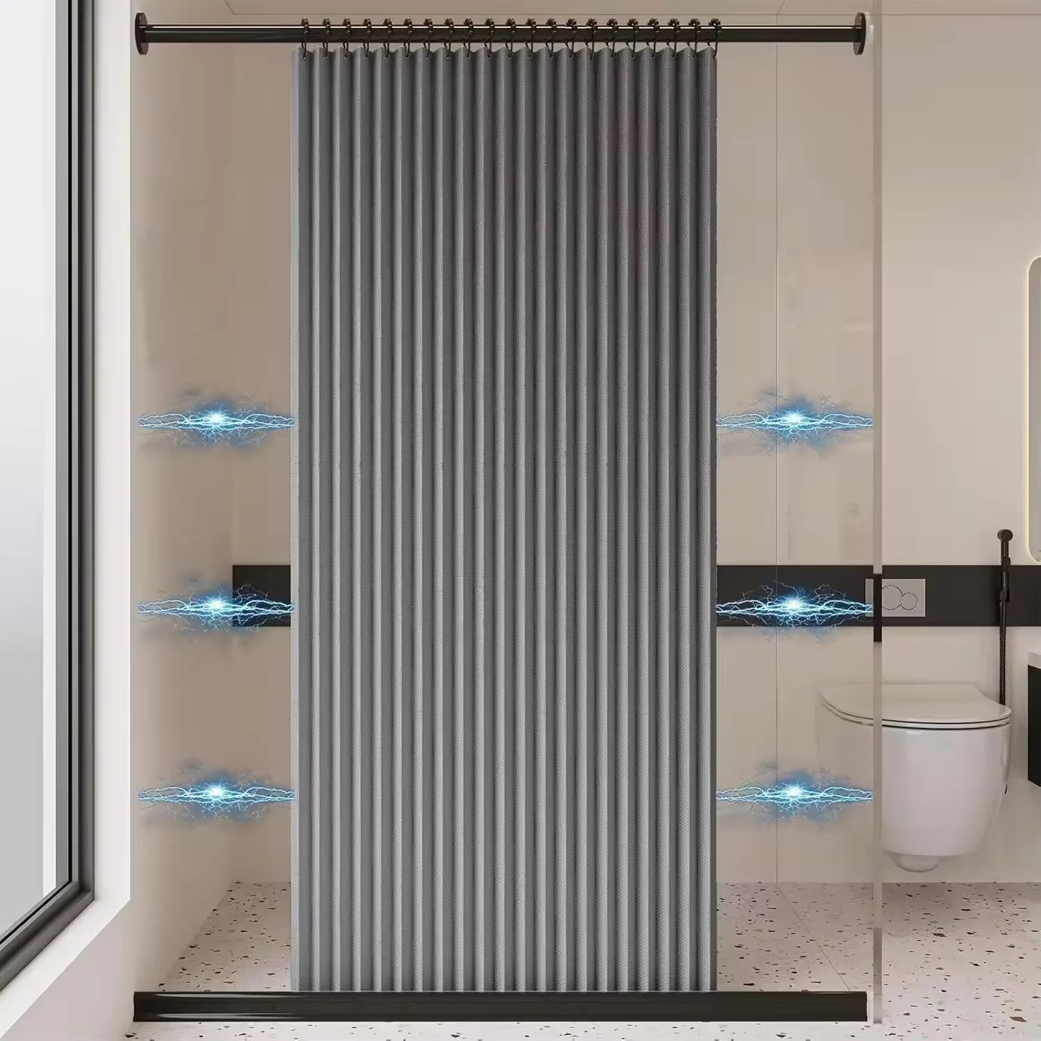 Rideau de bain magnétique pliable en lin, imperméable pour douche à marcher, tige réglable non incluse - FATAONRideau de bain magnétique pliable en lin, imperméable pour douche à marcher, tige réglable non incluseSolutions MaisonFATAON
