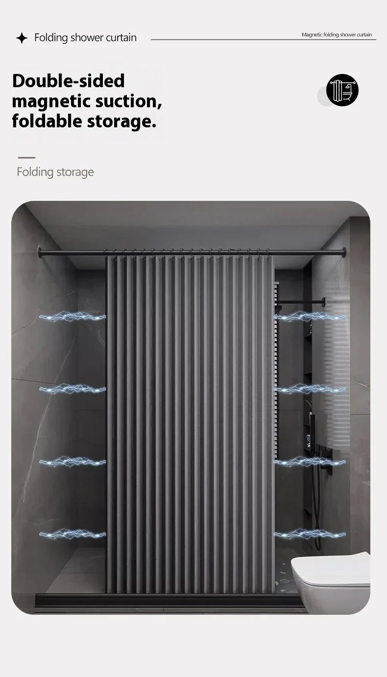 Rideau de bain magnétique pliable en lin, imperméable pour douche à marcher, tige réglable non incluse - FATAONRideau de bain magnétique pliable en lin, imperméable pour douche à marcher, tige réglable non incluseSolutions MaisonFATAON