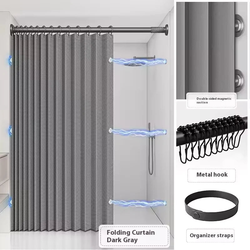 Rideau de bain magnétique pliable en lin, imperméable pour douche à marcher, tige réglable non incluse - FATAONRideau de bain magnétique pliable en lin, imperméable pour douche à marcher, tige réglable non incluseSolutions MaisonFATAON