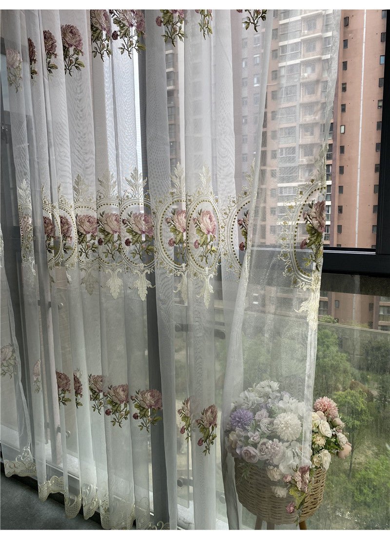 Rideau en Tulle brodé de pivoines de luxe américain, pour salon, broderie de fleurs européennes élégantes, Voile transparent pour chambre à coucher - FATAONRideau en Tulle brodé de pivoines de luxe américain, pour salon, broderie de fleurs européennes élégantes, Voile transparent pour chambre à coucherSolutions MaisonFATAON
