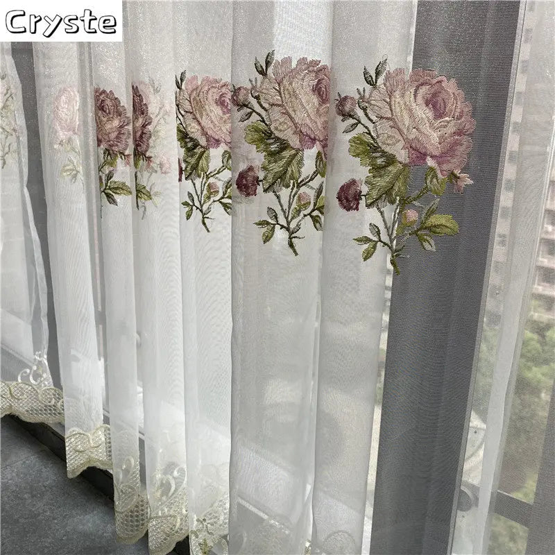Rideau en Tulle brodé de pivoines de luxe américain, pour salon, broderie de fleurs européennes élégantes, Voile transparent pour chambre à coucher - FATAONRideau en Tulle brodé de pivoines de luxe américain, pour salon, broderie de fleurs européennes élégantes, Voile transparent pour chambre à coucherSolutions MaisonFATAON
