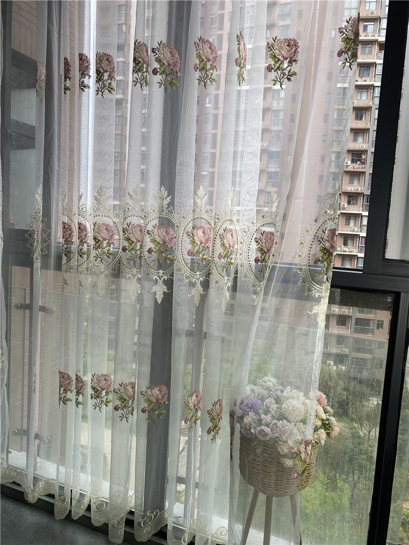 Rideau en Tulle brodé de pivoines de luxe américain, pour salon, broderie de fleurs européennes élégantes, Voile transparent pour chambre à coucher - FATAONRideau en Tulle brodé de pivoines de luxe américain, pour salon, broderie de fleurs européennes élégantes, Voile transparent pour chambre à coucherSolutions MaisonFATAON