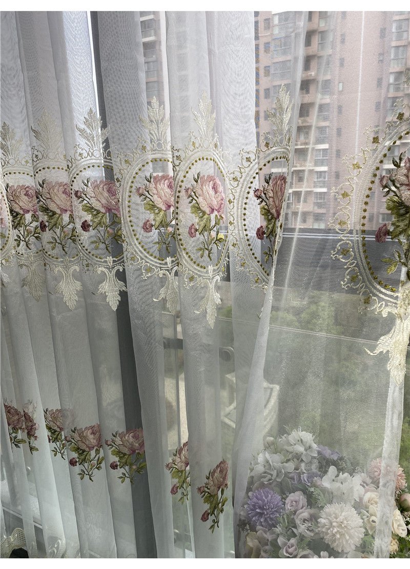 Rideau en Tulle brodé de pivoines de luxe américain, pour salon, broderie de fleurs européennes élégantes, Voile transparent pour chambre à coucher - FATAONRideau en Tulle brodé de pivoines de luxe américain, pour salon, broderie de fleurs européennes élégantes, Voile transparent pour chambre à coucherSolutions MaisonFATAON