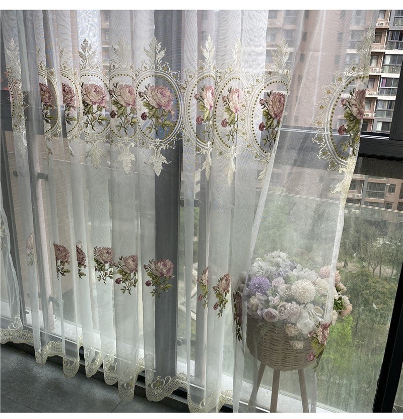 Rideau en Tulle brodé de pivoines de luxe américain, pour salon, broderie de fleurs européennes élégantes, Voile transparent pour chambre à coucher - FATAONRideau en Tulle brodé de pivoines de luxe américain, pour salon, broderie de fleurs européennes élégantes, Voile transparent pour chambre à coucherSolutions MaisonFATAON