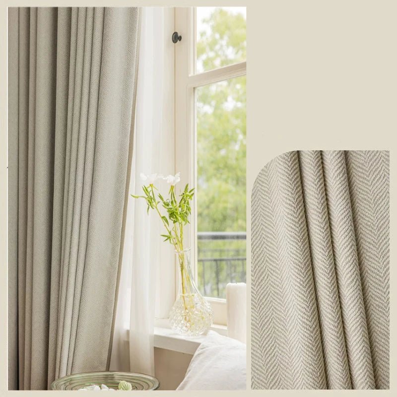 Rideaux en chenille beige épais à chevrons sur mesure pour salon, salle à manger, chambre à coucher – Décoration occultante de luxe et tendance - FATAONRideaux en chenille beige épais à chevrons sur mesure pour salon, salle à manger, chambre à coucher – Décoration occultante de luxe et tendanceSolutions MaisonFATAON