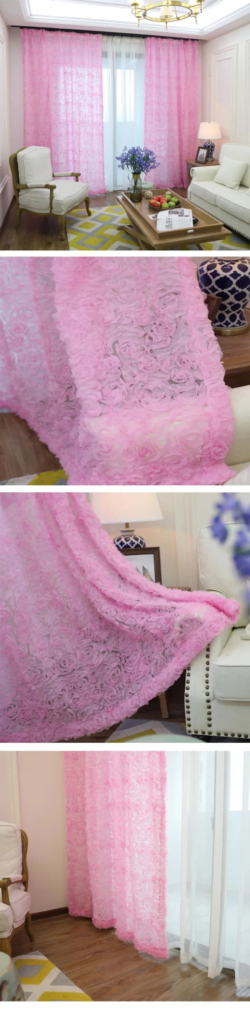 Rideaux roses en dentelle blanche 3D, écrans de fenêtre personnalisés Tyys pour mariage, pastorale coréenne, rideaux créatifs pour salon et chambre à coucher - FATAONRideaux roses en dentelle blanche 3D, écrans de fenêtre personnalisés Tyys pour mariage, pastorale coréenne, rideaux créatifs pour salon et chambre à coucherSolutions MaisonFATAON