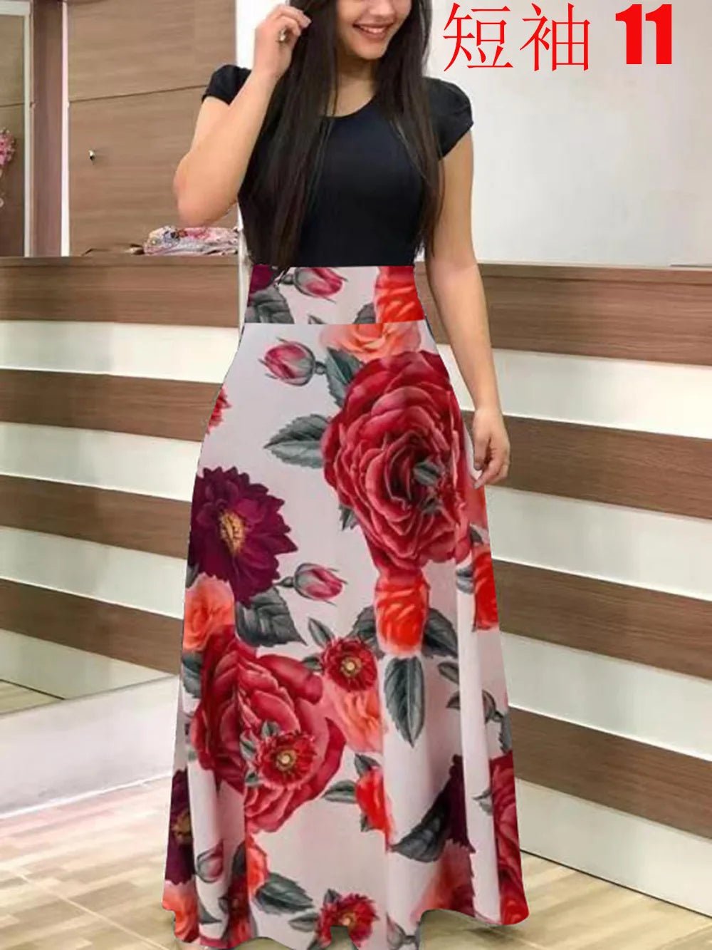 Robe à manches courtes pour femmes, style européen et américain, imprimé floral, couleur assortie, grande jupe trapèze, 2024 - FATAONRobe à manches courtes pour femmes, style européen et américain, imprimé floral, couleur assortie, grande jupe trapèze, 2024Mode FemmeFATAON