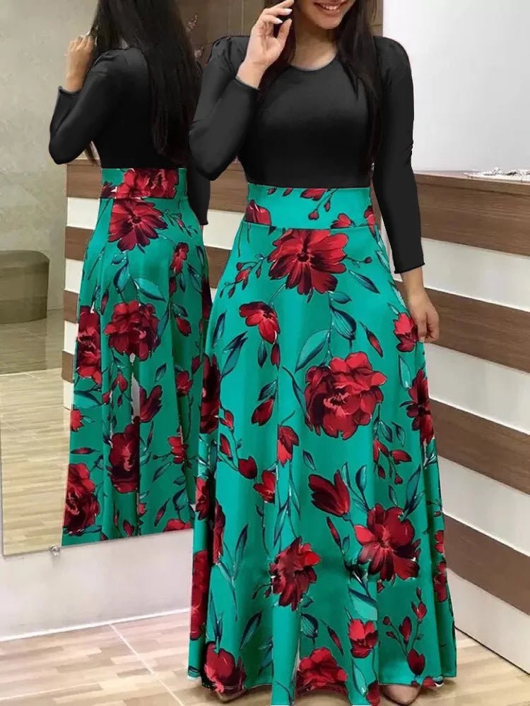 Robe à manches courtes pour femmes, style européen et américain, imprimé floral, couleur assortie, grande jupe trapèze, 2024 - FATAONRobe à manches courtes pour femmes, style européen et américain, imprimé floral, couleur assortie, grande jupe trapèze, 2024Mode FemmeFATAON