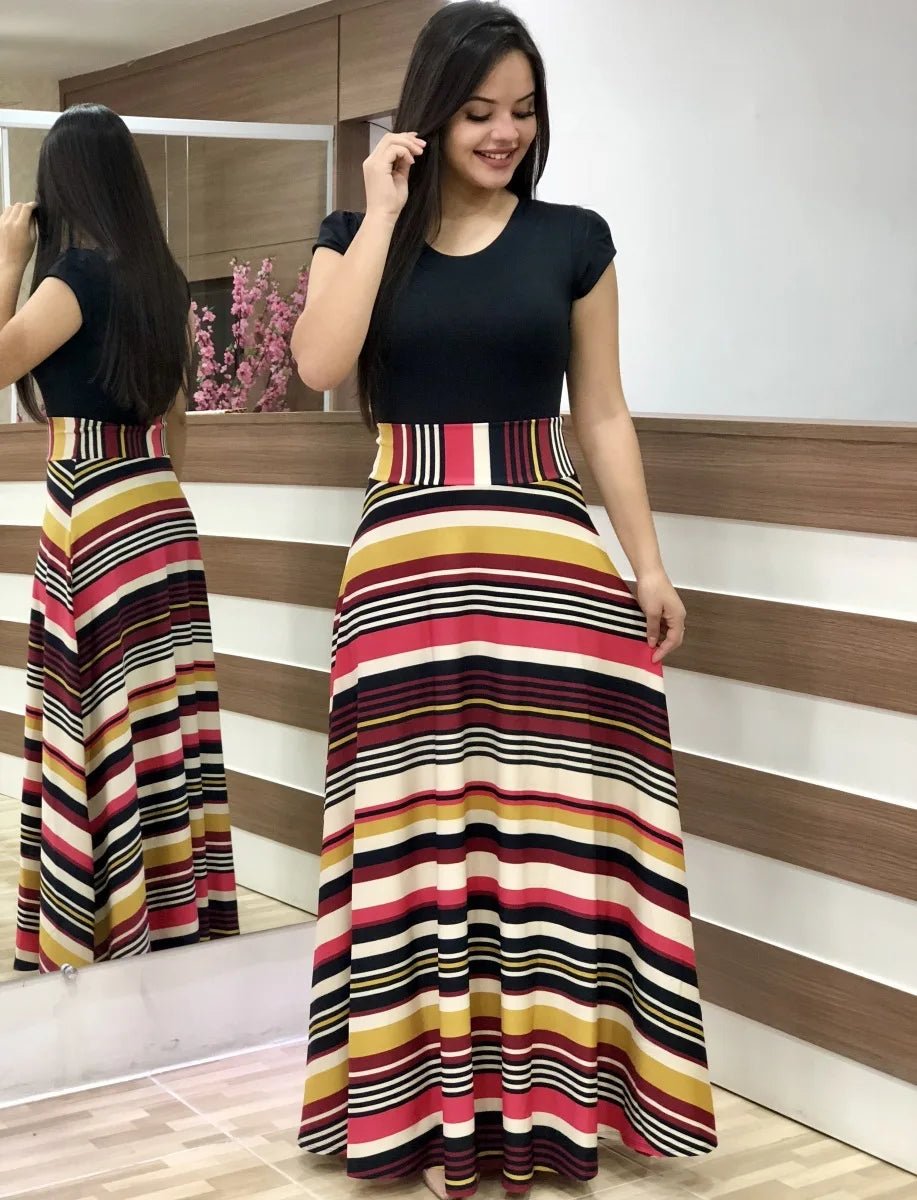 Robe à manches courtes pour femmes, style européen et américain, imprimé floral, couleur assortie, grande jupe trapèze, 2024 - FATAONRobe à manches courtes pour femmes, style européen et américain, imprimé floral, couleur assortie, grande jupe trapèze, 2024Mode FemmeFATAON