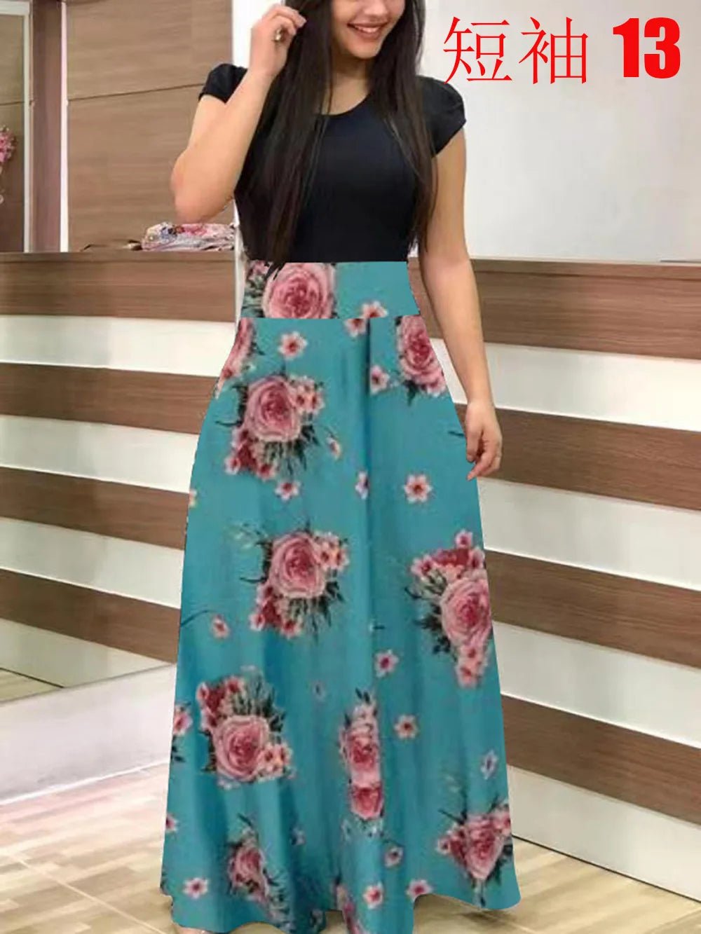 Robe à manches courtes pour femmes, style européen et américain, imprimé floral, couleur assortie, grande jupe trapèze, 2024 - FATAONRobe à manches courtes pour femmes, style européen et américain, imprimé floral, couleur assortie, grande jupe trapèze, 2024Mode FemmeFATAON