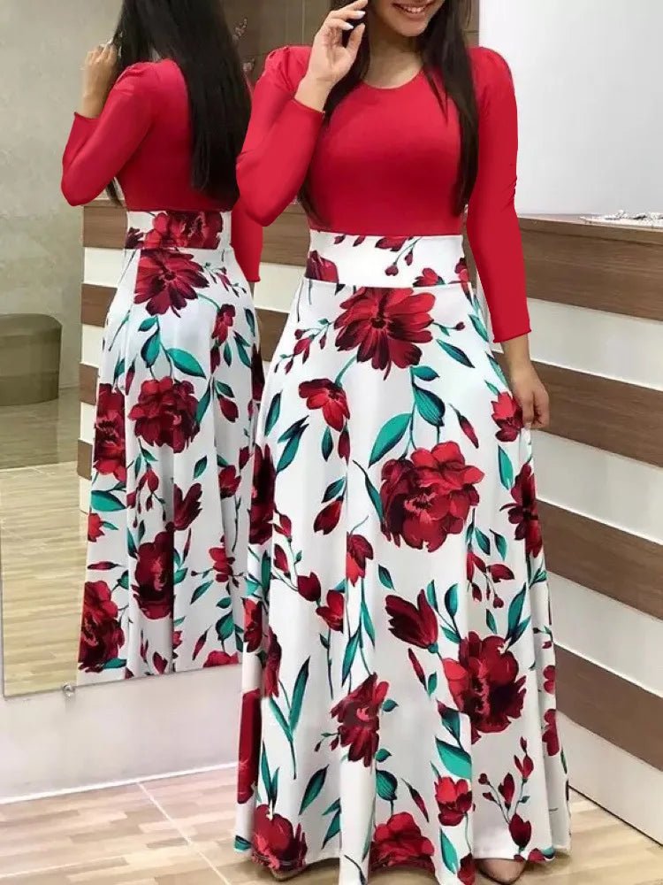 Robe à manches courtes pour femmes, style européen et américain, imprimé floral, couleur assortie, grande jupe trapèze, 2024 - FATAONRobe à manches courtes pour femmes, style européen et américain, imprimé floral, couleur assortie, grande jupe trapèze, 2024Mode FemmeFATAON