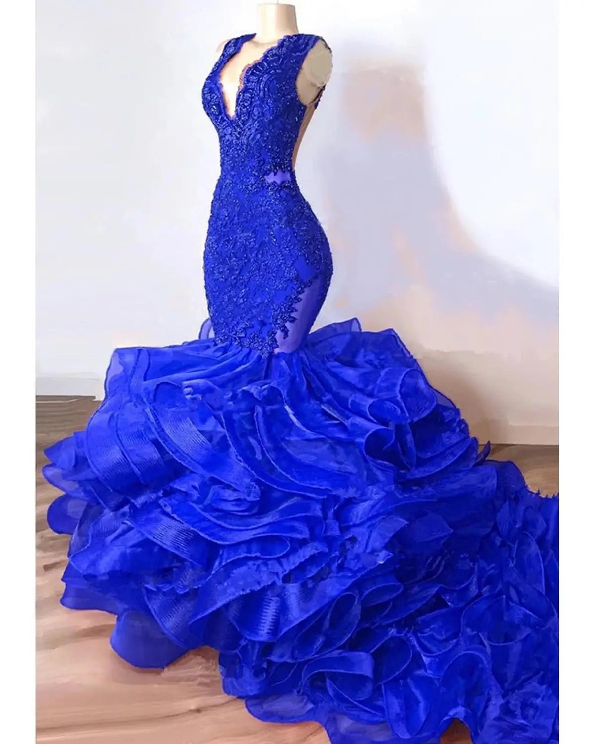 Robe de Soirée de Forme Sirène en Dentelle, Tenue Luxueuse, Bleu Royal, Perlée, à Volants Astronomiques Bouffants, Longue, de Bal, Sexy, pour Donura - FATAONRobe de Soirée de Forme Sirène en Dentelle, Tenue Luxueuse, Bleu Royal, Perlée, à Volants Astronomiques Bouffants, Longue, de Bal, Sexy, pour DonuraMode FemmeFATAON