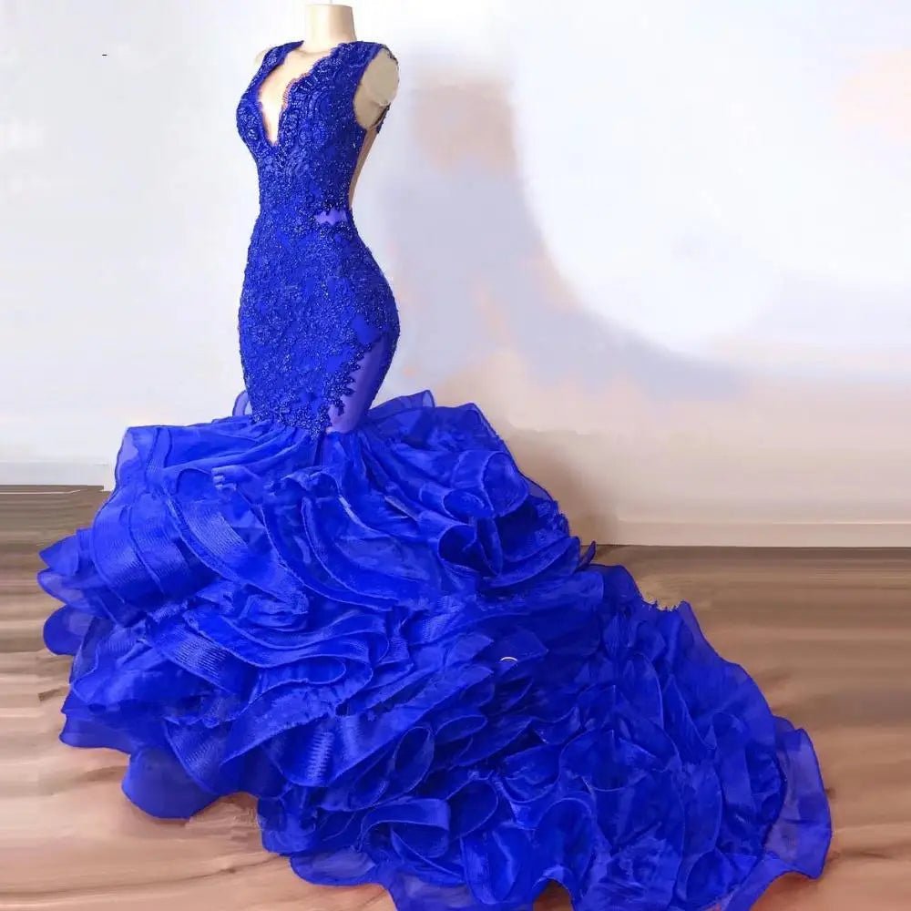 Robe de Soirée de Forme Sirène en Dentelle, Tenue Luxueuse, Bleu Royal, Perlée, à Volants Astronomiques Bouffants, Longue, de Bal, Sexy, pour Donura - FATAONRobe de Soirée de Forme Sirène en Dentelle, Tenue Luxueuse, Bleu Royal, Perlée, à Volants Astronomiques Bouffants, Longue, de Bal, Sexy, pour DonuraMode FemmeFATAON