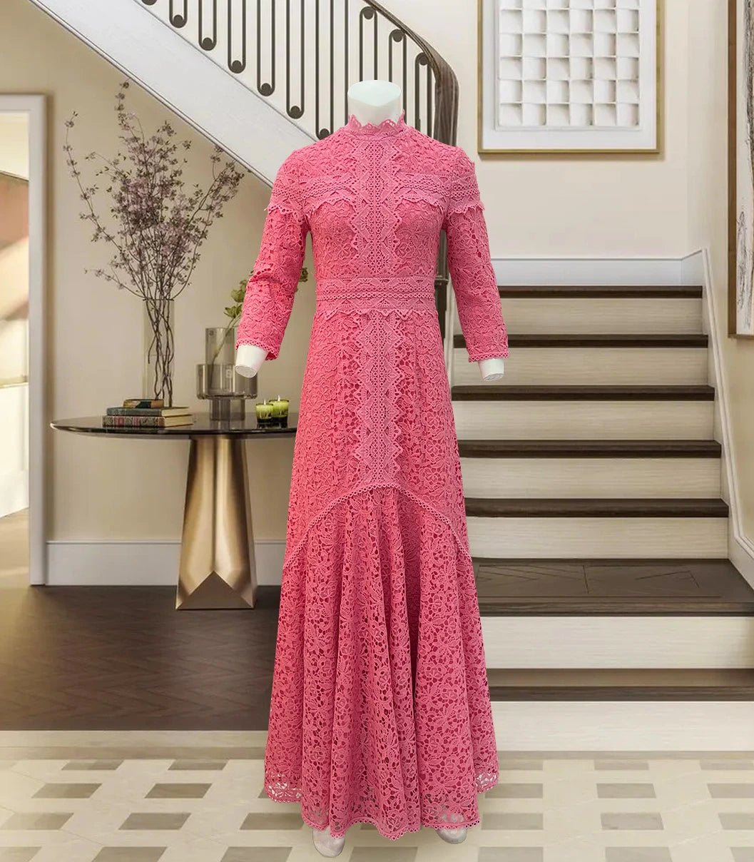 Robe en dentelle bleue mature légère, robe irrégulière, coupe haute et basse, longue, à la mode - FATAONRobe en dentelle bleue mature légère, robe irrégulière, coupe haute et basse, longue, à la modeMode FemmeFATAON