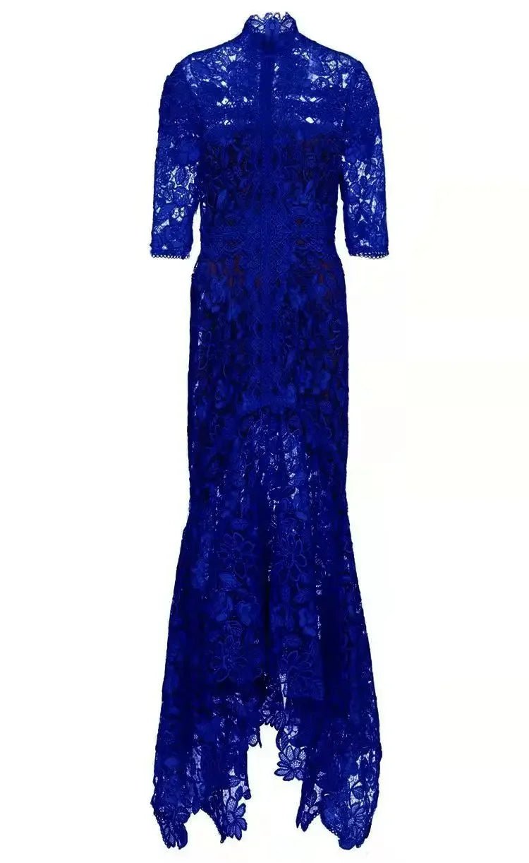Robe en dentelle bleue mature légère, robe irrégulière, coupe haute et basse, longue, à la mode - FATAONRobe en dentelle bleue mature légère, robe irrégulière, coupe haute et basse, longue, à la modeMode FemmeFATAON
