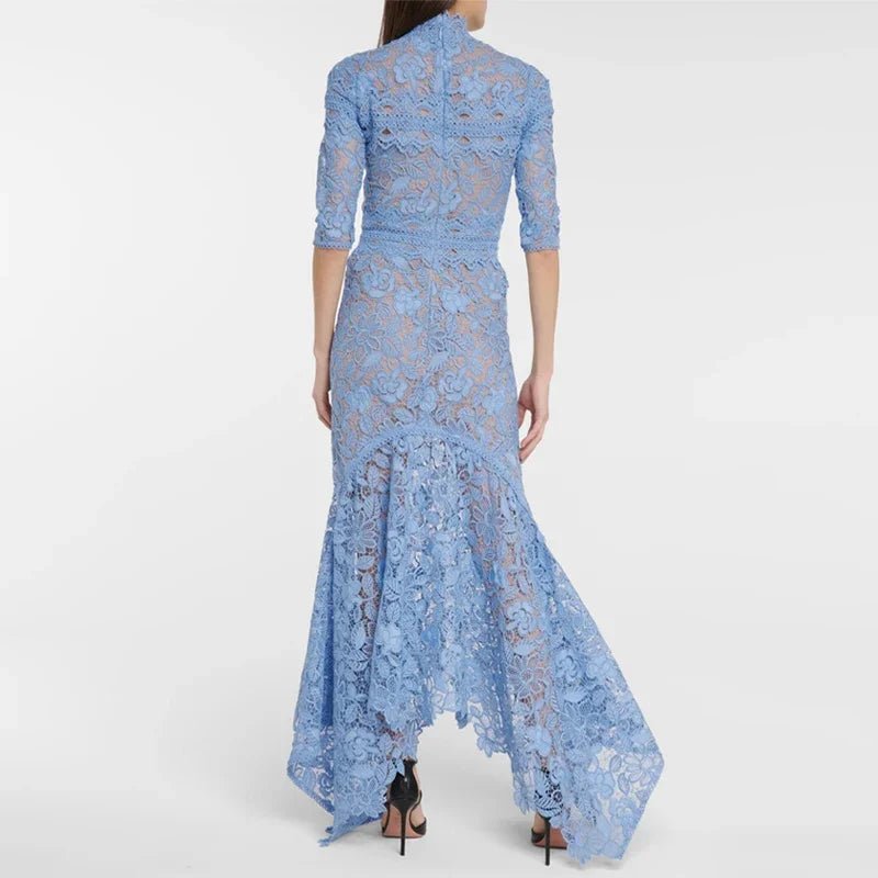 Robe en dentelle bleue mature légère, robe irrégulière, coupe haute et basse, longue, à la mode - FATAONRobe en dentelle bleue mature légère, robe irrégulière, coupe haute et basse, longue, à la modeMode FemmeFATAON