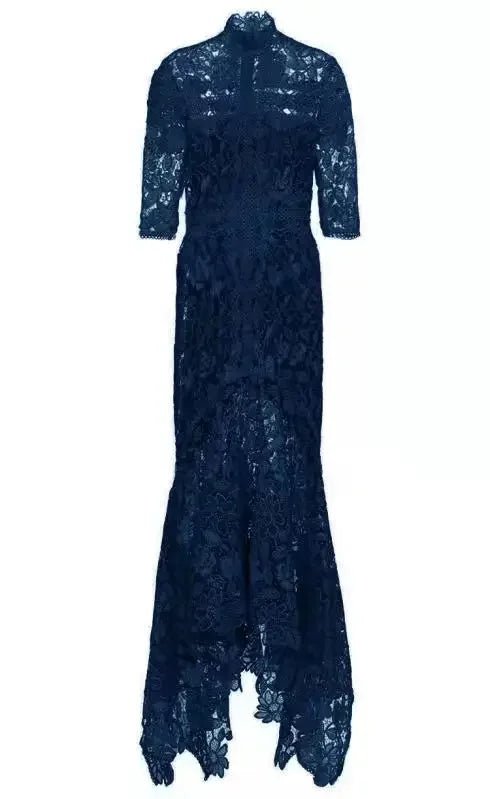 Robe en dentelle bleue mature légère, robe irrégulière, coupe haute et basse, longue, à la mode - FATAONRobe en dentelle bleue mature légère, robe irrégulière, coupe haute et basse, longue, à la modeMode FemmeFATAON