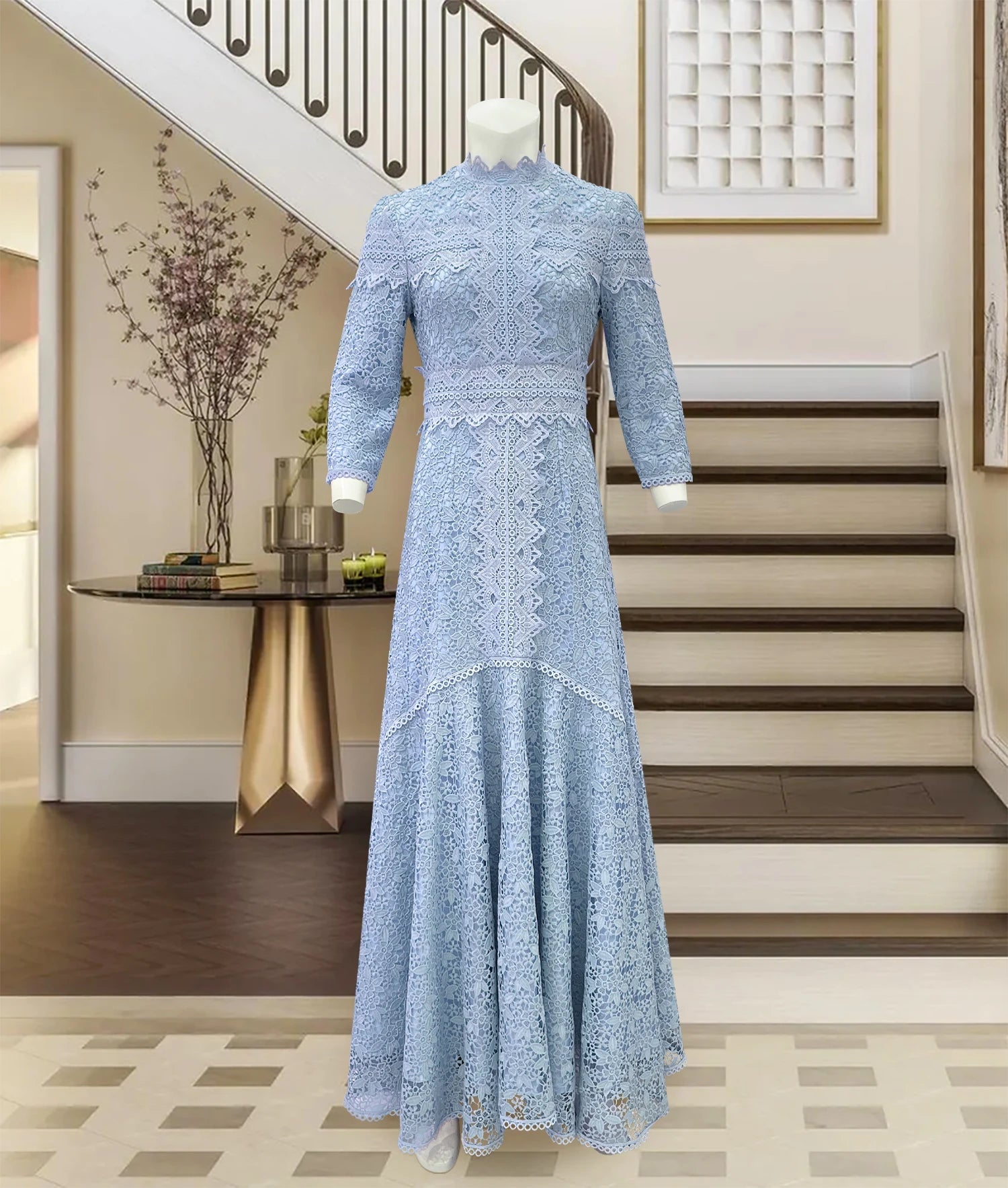 Robe en dentelle bleue mature légère, robe irrégulière, coupe haute et basse, longue, à la mode - FATAONRobe en dentelle bleue mature légère, robe irrégulière, coupe haute et basse, longue, à la modeMode FemmeFATAON