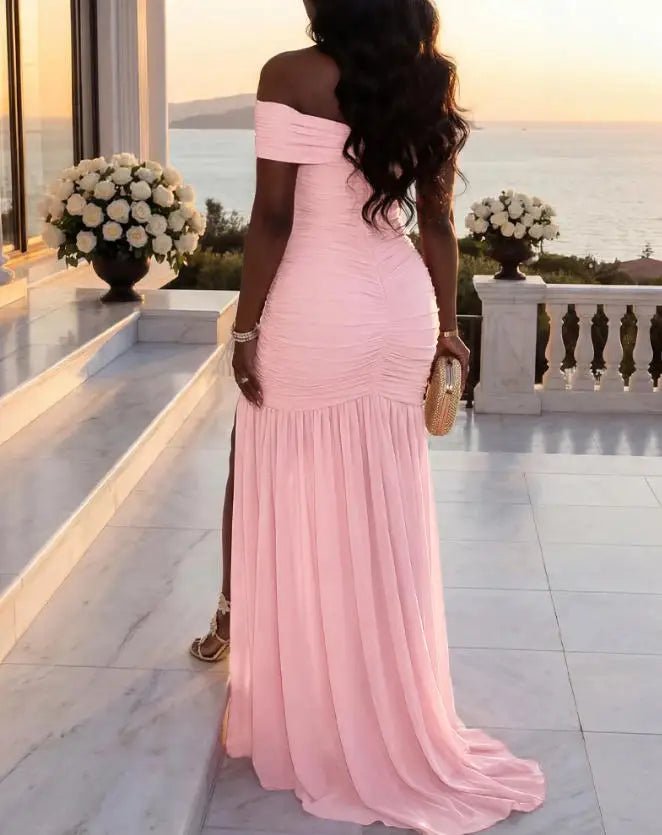 Robe longue de soirée élégante pour femme, nouvelle collection printemps 2026, couleur unie, épaules dénudées, plissée, ourlet fendu, devant ajouré, style tempérament - FATAONRobe longue de soirée élégante pour femme, nouvelle collection printemps 2026, couleur unie, épaules dénudées, plissée, ourlet fendu, devant ajouré, style tempéramentMode FemmeFATAON