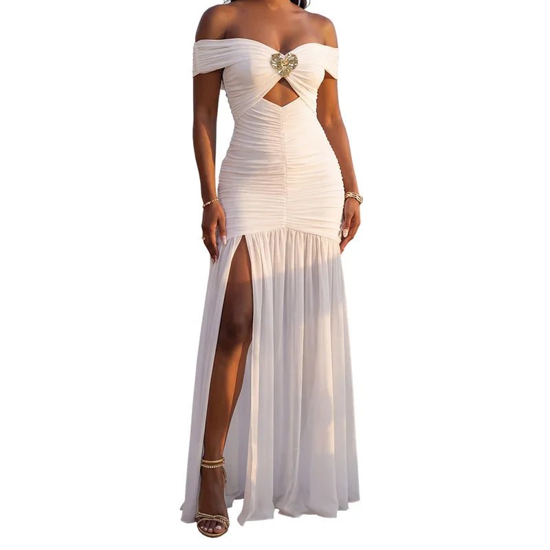 Robe longue de soirée élégante pour femme, nouvelle collection printemps 2026, couleur unie, épaules dénudées, plissée, ourlet fendu, devant ajouré, style tempérament - FATAONRobe longue de soirée élégante pour femme, nouvelle collection printemps 2026, couleur unie, épaules dénudées, plissée, ourlet fendu, devant ajouré, style tempéramentMode FemmeFATAON