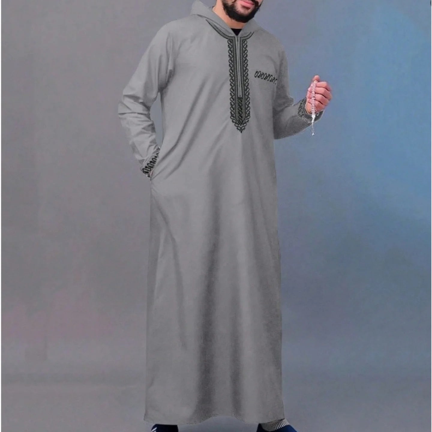 Robe longue élégante rétro brodée du Moyen-Orient pour hommes musulmans, vêtement ethnique islamique à capuche, tenue décontractée au design simple et élégant - FATAONRobe longue élégante rétro brodée du Moyen-Orient pour hommes musulmans, vêtement ethnique islamique à capuche, tenue décontractée au design simple et élégantMode HommeFATAON