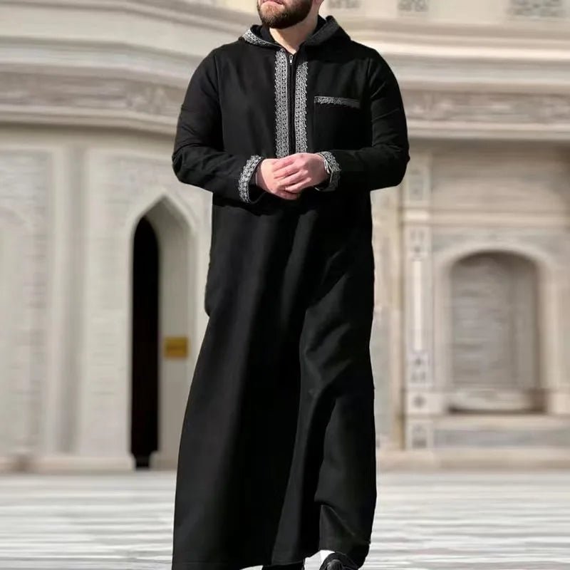 Robe longue élégante rétro brodée du Moyen-Orient pour hommes musulmans, vêtement ethnique islamique à capuche, tenue décontractée au design simple et élégant - FATAONRobe longue élégante rétro brodée du Moyen-Orient pour hommes musulmans, vêtement ethnique islamique à capuche, tenue décontractée au design simple et élégantMode HommeFATAON