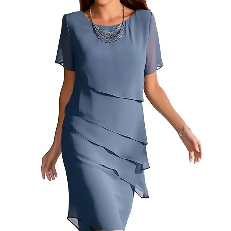 Robe mi-longue à volants pour femmes, col rond, manches courtes, élégante, couleur unie, Simple, à la mode, nouvelle collection - FATAONRobe mi-longue à volants pour femmes, col rond, manches courtes, élégante, couleur unie, Simple, à la mode, nouvelle collectionMode FemmeFATAON
