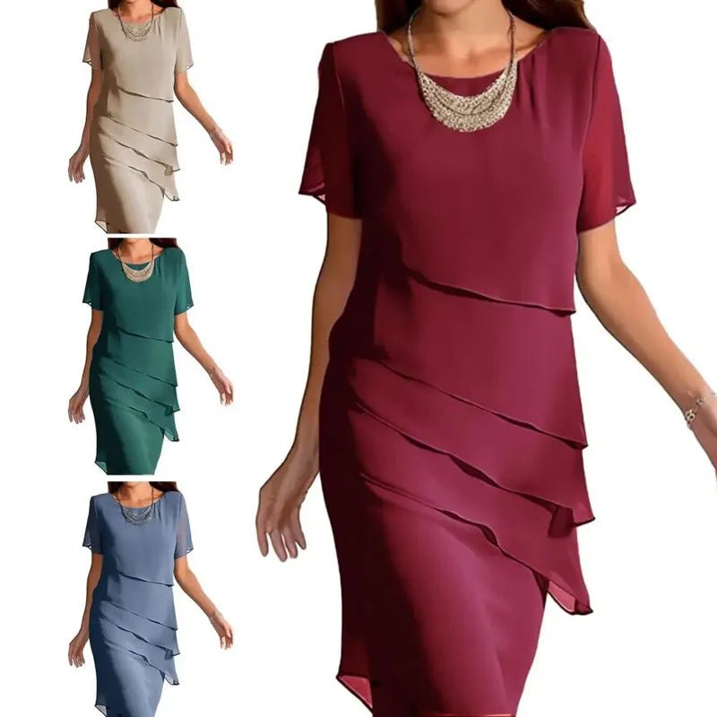 Robe mi-longue à volants pour femmes, col rond, manches courtes, élégante, couleur unie, Simple, à la mode, nouvelle collection - FATAONRobe mi-longue à volants pour femmes, col rond, manches courtes, élégante, couleur unie, Simple, à la mode, nouvelle collectionMode FemmeFATAON
