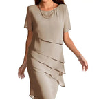 Robe mi-longue à volants pour femmes, col rond, manches courtes, élégante, couleur unie, Simple, à la mode, nouvelle collection - FATAONRobe mi-longue à volants pour femmes, col rond, manches courtes, élégante, couleur unie, Simple, à la mode, nouvelle collectionMode FemmeFATAON