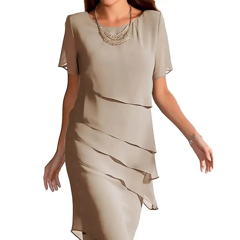 Robe mi-longue à volants pour femmes, col rond, manches courtes, élégante, couleur unie, Simple, à la mode, nouvelle collection - FATAONRobe mi-longue à volants pour femmes, col rond, manches courtes, élégante, couleur unie, Simple, à la mode, nouvelle collectionMode FemmeFATAON