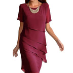 Robe mi-longue à volants pour femmes, col rond, manches courtes, élégante, couleur unie, Simple, à la mode, nouvelle collection - FATAONRobe mi-longue à volants pour femmes, col rond, manches courtes, élégante, couleur unie, Simple, à la mode, nouvelle collectionMode FemmeFATAON