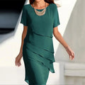 Robe mi-longue à volants pour femmes, col rond, manches courtes, élégante, couleur unie, Simple, à la mode, nouvelle collection - FATAONRobe mi-longue à volants pour femmes, col rond, manches courtes, élégante, couleur unie, Simple, à la mode, nouvelle collectionMode FemmeFATAON